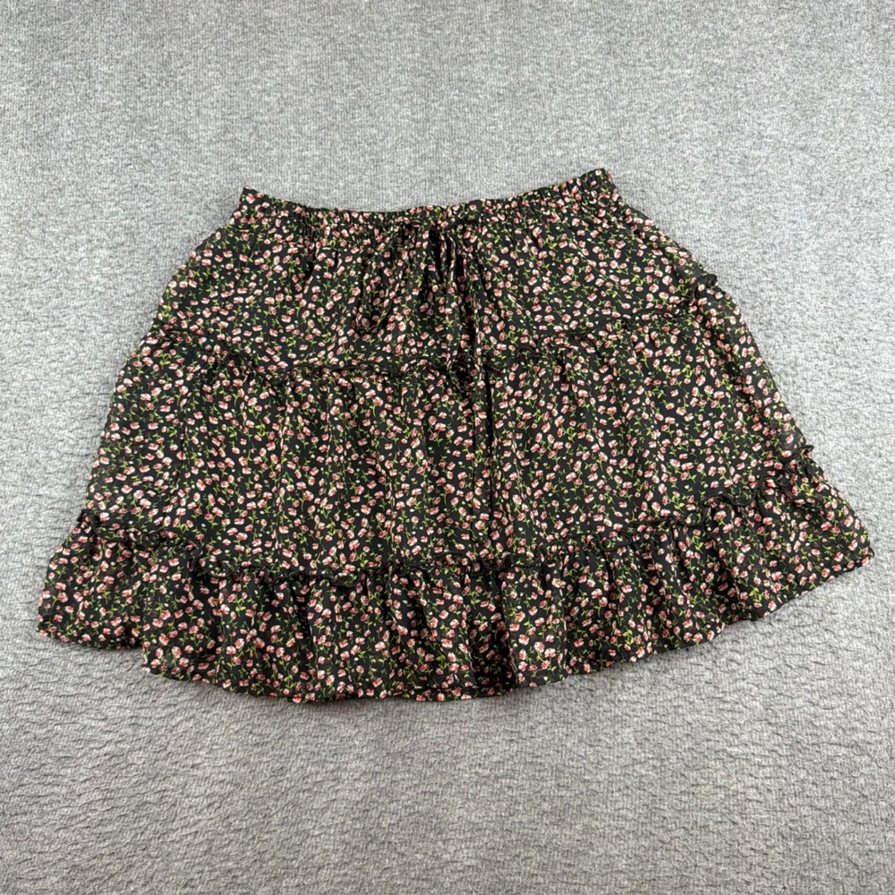 Sienna‎ Sky Tiered Mini Skirt Women's Medium Black Floral Ruffle 02CS133